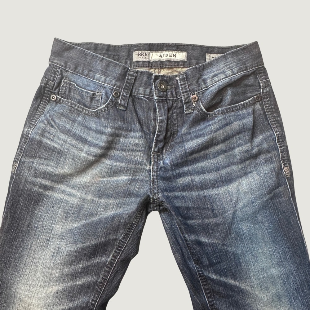 BKE Jeans Mens 28S Aiden Blue Wash ABM21080 Whiskered Faded Straight Denim